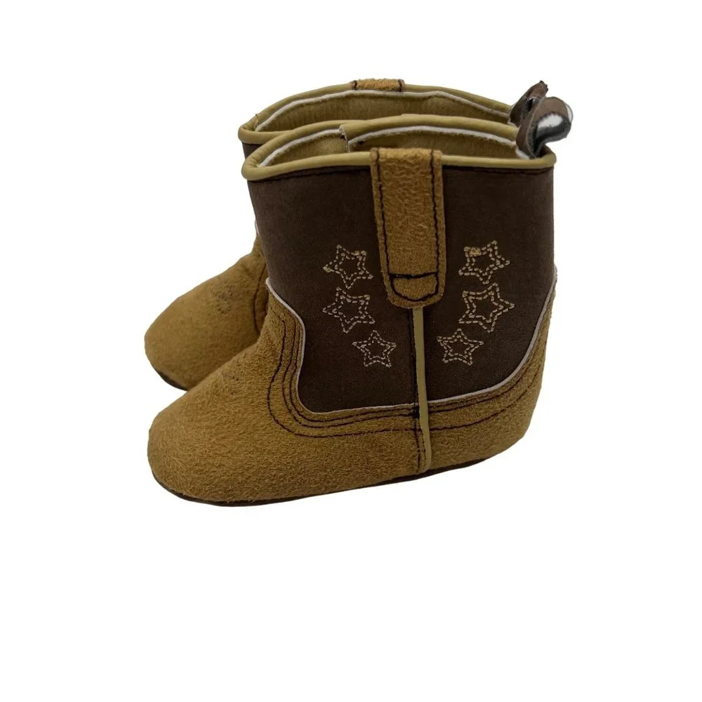 Rising Star Infant Cowboy Cowgirl Brown Boots 6 - 9 Months Faux Suede Horseshoe